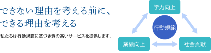 できない理由を考える前に、できる理由を考える 私たちは行動規範に基づき質の高いサービスを提供します。